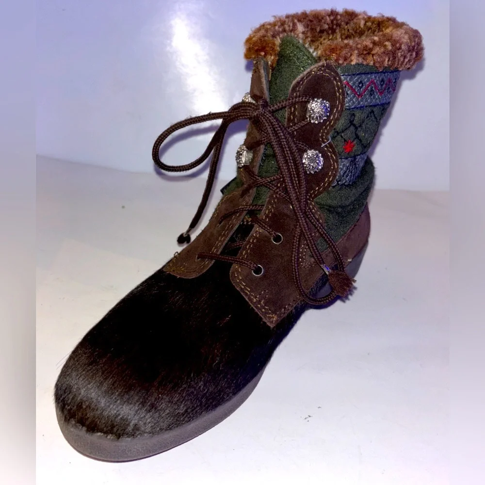 Tecnica Leather Hiking Boots‎ Women's 40 Size 9.5 Calf Hair Sherpa Lined Vintage